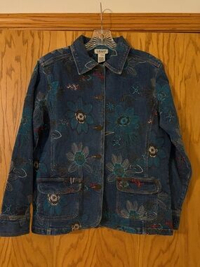 Craft Blue Denim Jacket with Teal & Red Floral Embroidery